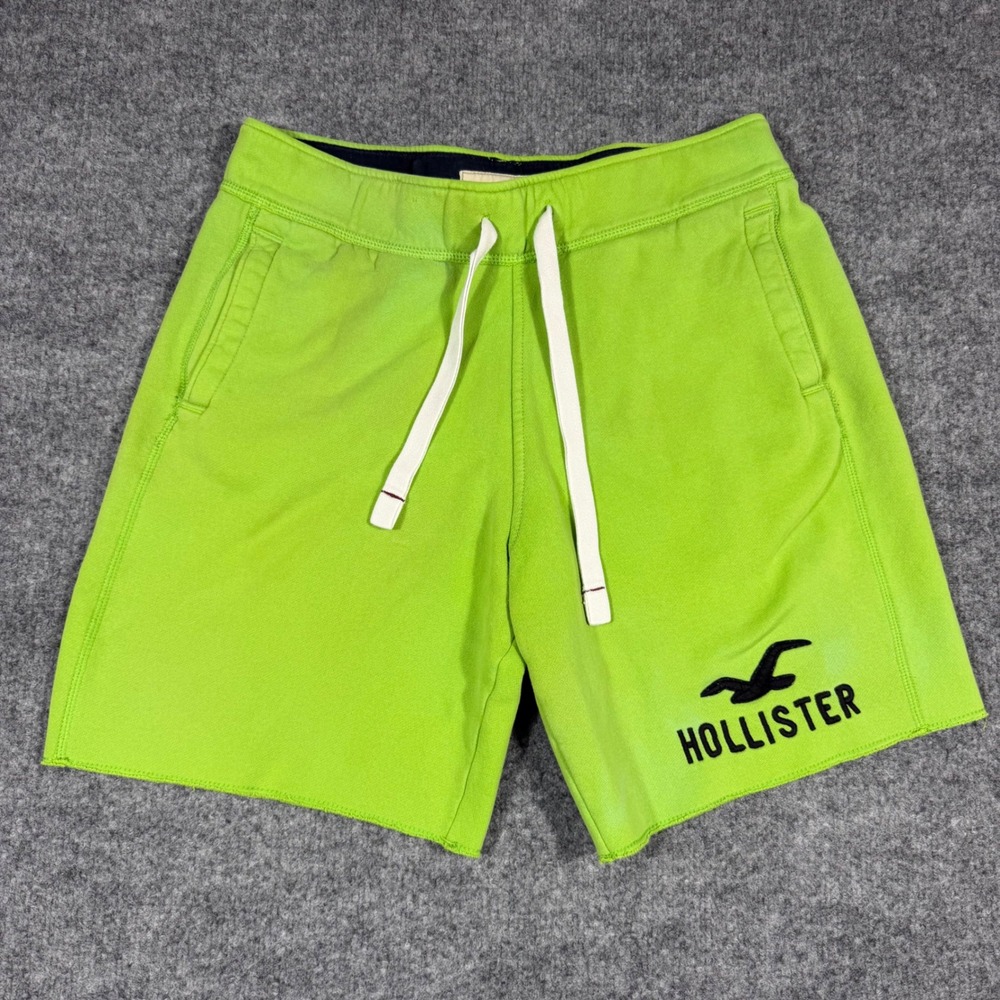 Hollister Sweatshorts Logo Mens Medium Neon Green Cotton Blend GUC